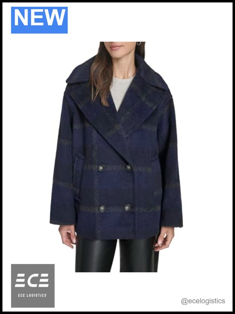 Wool Blend Peacoat With Removable Sherpa Collar Double-Breasted Coat